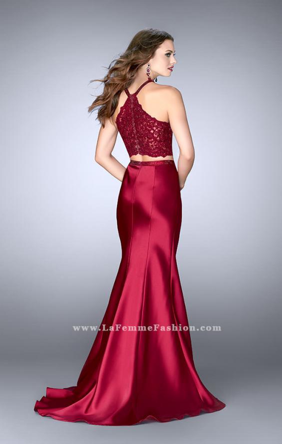 Picture of: Long Mermaid Prom Dress with a High Neck Lace Top in Red, Style: 24491, Back Picture