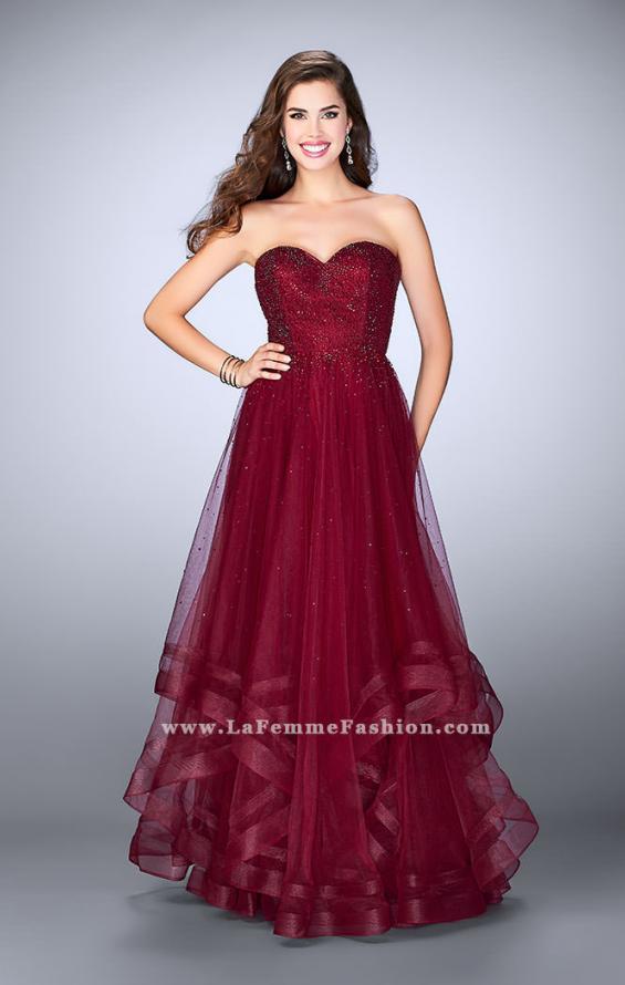 Picture of: Beaded A-line Prom Dress with a Tiered Tulle Skirt in Red, Style: 24517, Detail Picture 1