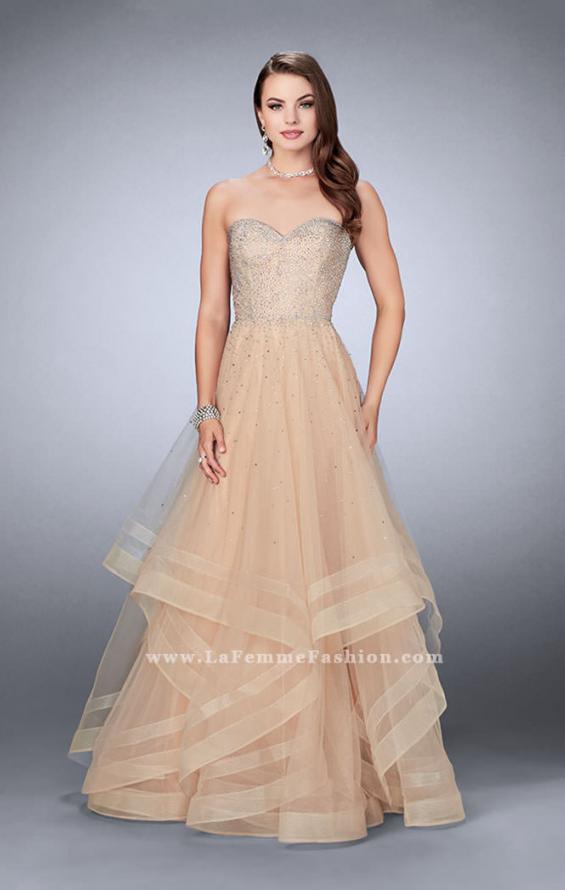 Picture of: Beaded A-line Prom Dress with a Tiered Tulle Skirt in Nude, Style: 24517, Detail Picture 3
