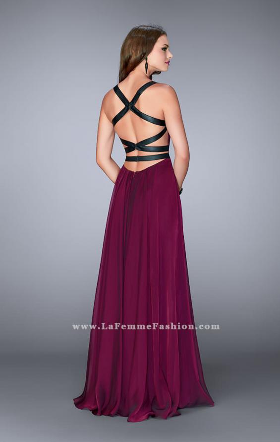 Picture of: Chiffon A-line Prom Dress with Vegan Leather Straps in Pink, Style: 24536, Back Picture