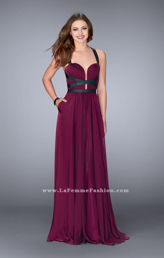 Picture of: Chiffon A-line Prom Dress with Vegan Leather Straps in Pink, Style: 24536, Detail Picture 1