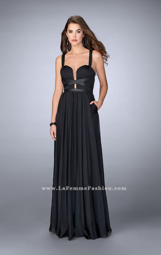 Picture of: Chiffon A-line Prom Dress with Vegan Leather Straps in Black, Style: 24536, Detail Picture 2