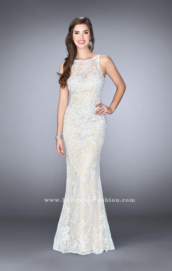 Picture of: Flare Lace Prom Dress with High Neck and Low Back in White, Style: 24565, Main Picture