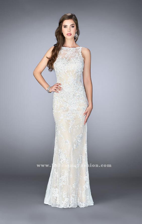 Picture of: Flare Lace Prom Dress with High Neck and Low Back in White, Style: 24565, Detail Picture 1