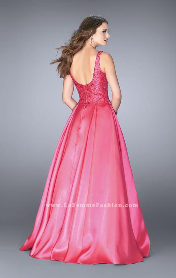 Picture of: Full A-line Mikado Gown with Beaded Deep V Neckline in Pink, Style: 24577, Back Picture