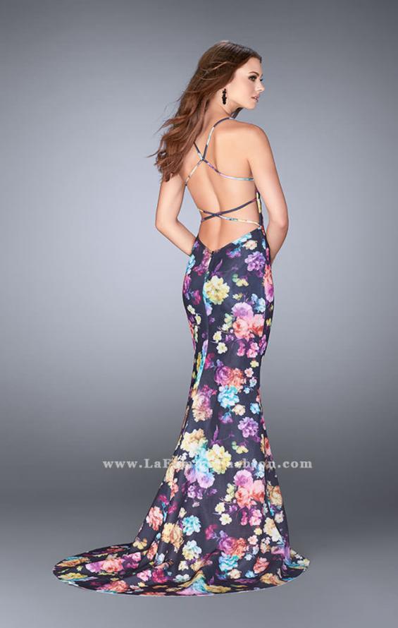Picture of: Open Back Print Neoprene Dress with Train in Print, Style: 24632, Back Picture
