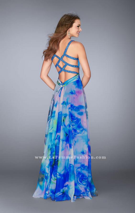 Picture of: Gathered Print Chiffon Gown with Beaded Straps in Print, Style: 24668, Back Picture