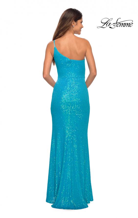 Picture of: Bright Simple One Shoulder Long Sequin Evening Gown in Aqua, Detail Picture 9