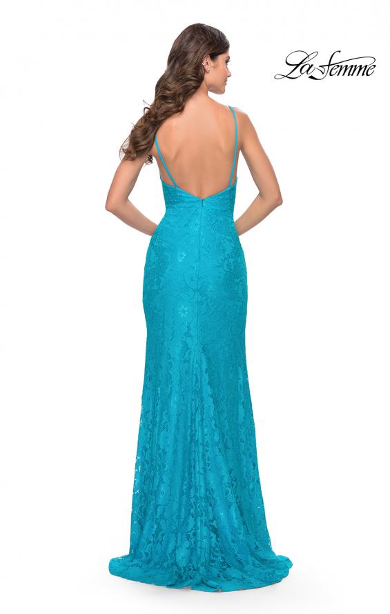 Picture of: Gorgeous Neon Lace Stretch Gown in Aqua, Style: 31513, Back Picture