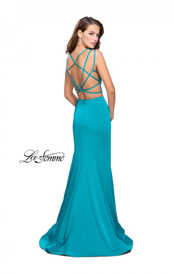 Picture of: Two Piece Jersey Prom Dress with Strappy Back in Aquamarine, Style: 25553, Detail Picture 3