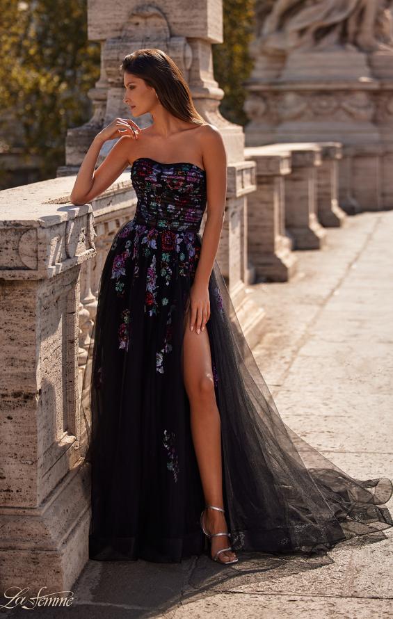 Picture of: A-Line Prom Gown with Multi Color Lace Sequin Applique in Black, Style: 32072, Main Picture