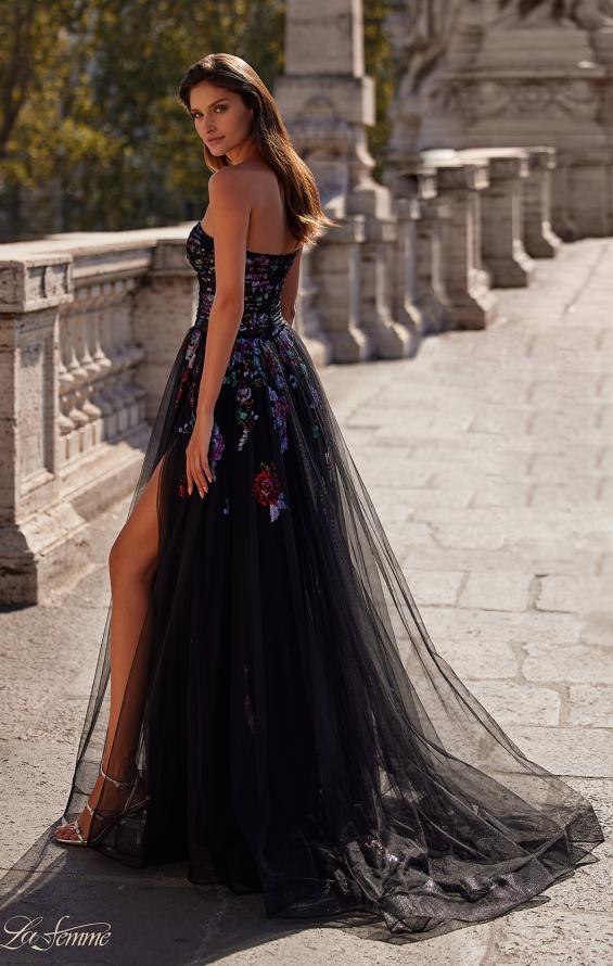 Picture of: A-Line Prom Gown with Multi Color Lace Sequin Applique in Black, Style: 32072, Back Picture