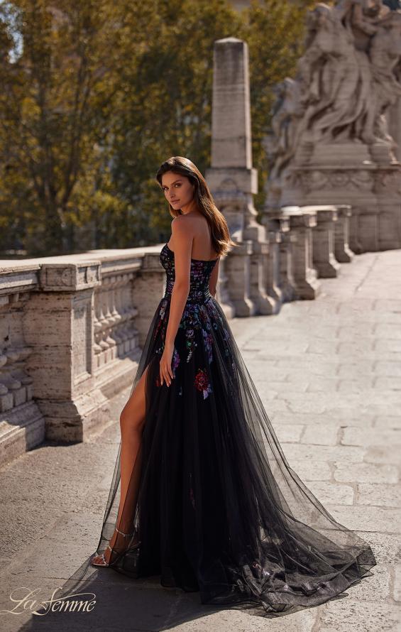 Picture of: A-Line Prom Gown with Multi Color Lace Sequin Applique in Black, Style: 32072, Detail Picture 3