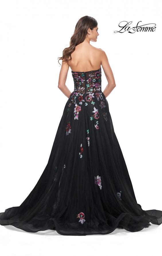 Picture of: A-Line Prom Gown with Multi Color Lace Sequin Applique in Black, Style: 32072, Detail Picture 5