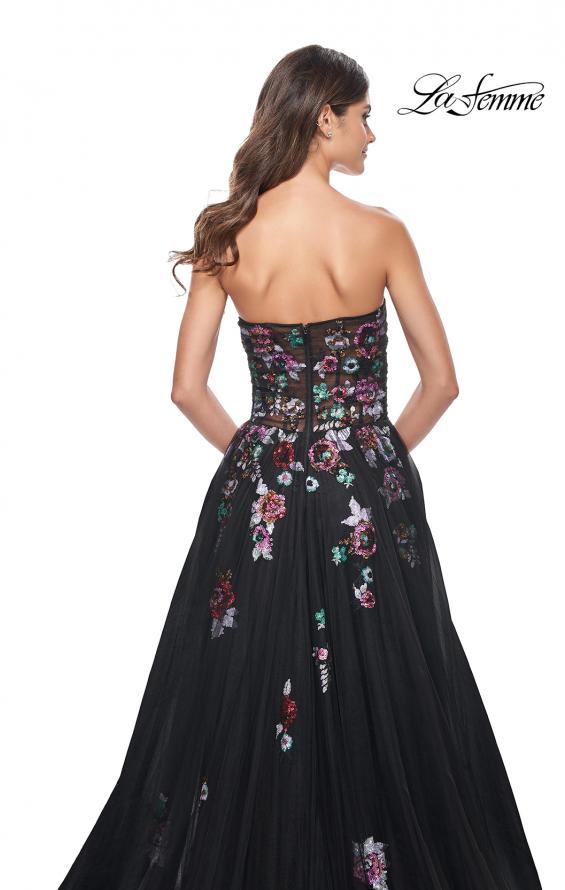 Picture of: A-Line Prom Gown with Multi Color Lace Sequin Applique in Black, Style: 32072, Detail Picture 7