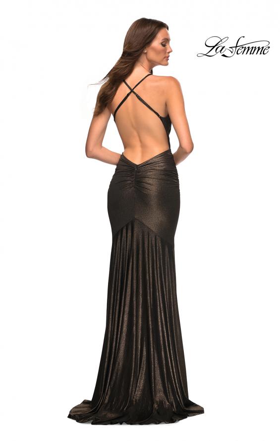Picture of: Metallic Jersey Gown with Stunning Open Back in Black, Style: 30500, Detail Picture 7
