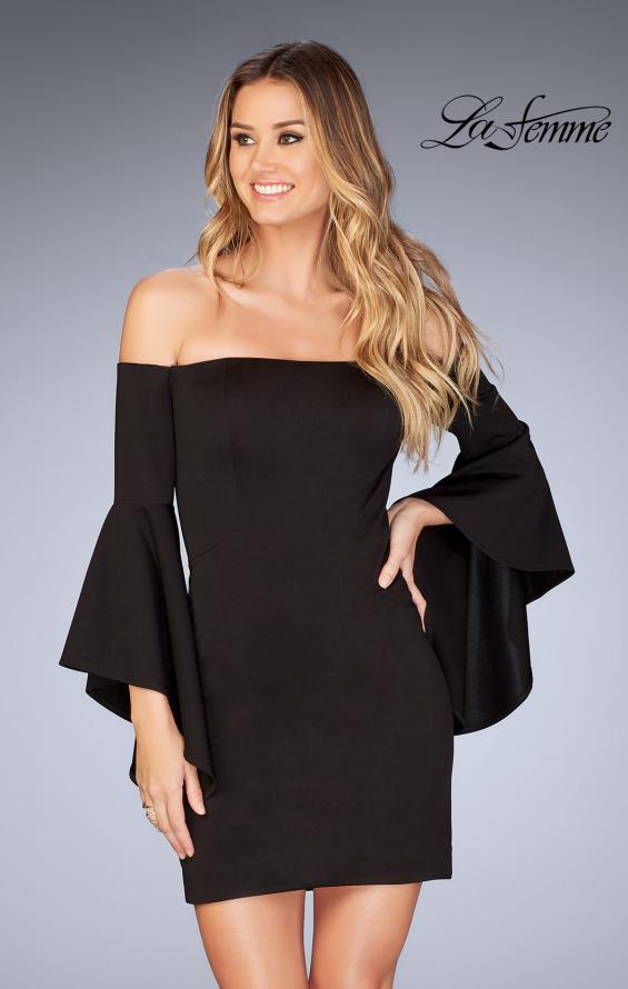 Picture of: Off the Shoulder Ruffle Sleeve Homecoming Dress in Black, Style: 25033, Main Picture