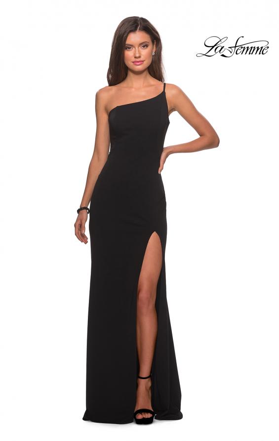 Picture of: One Shoulder Long Jersey Homecoming Dress in Black, Style: 28176, Detail Picture 8