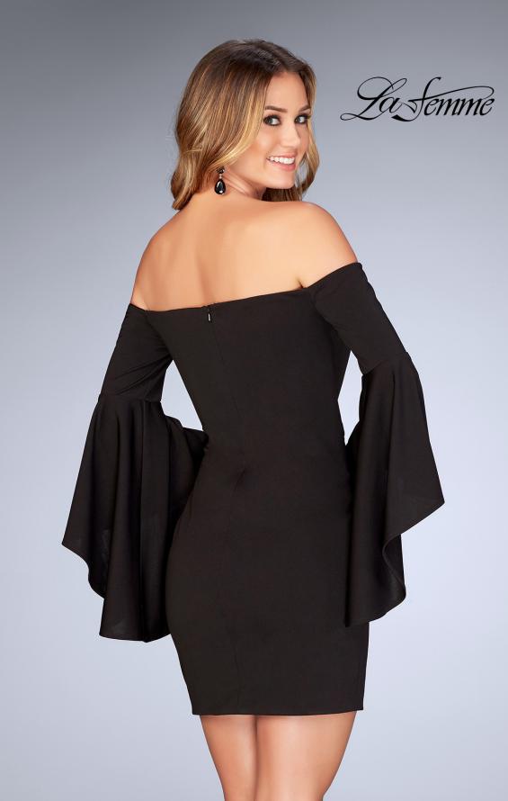Picture of: Off the Shoulder Ruffle Sleeve Homecoming Dress in Black, Style: 25033, Back Picture