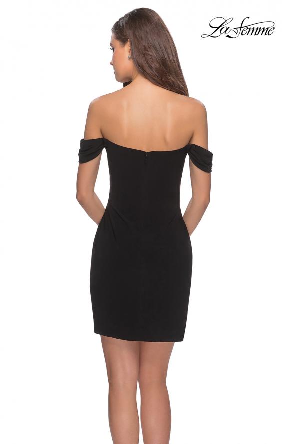 Picture of: Short Dress with Scalloped Off The Shoulder Sleeves in Black, Style: 28193, Back Picture