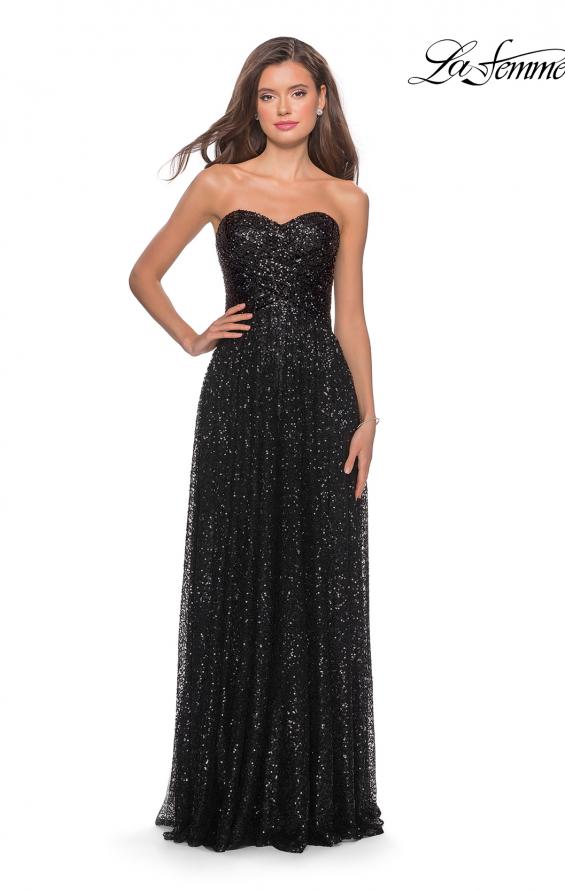 Picture of: Long Sequined Dress with Sweetheart Neckline in Black, Style: 27879, Detail Picture 1
