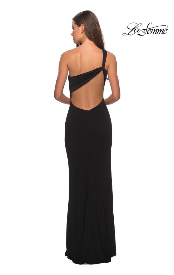Picture of: One Shoulder Dress with Ruching and Leg Slit in Black, Style: 28135, Detail Picture 3