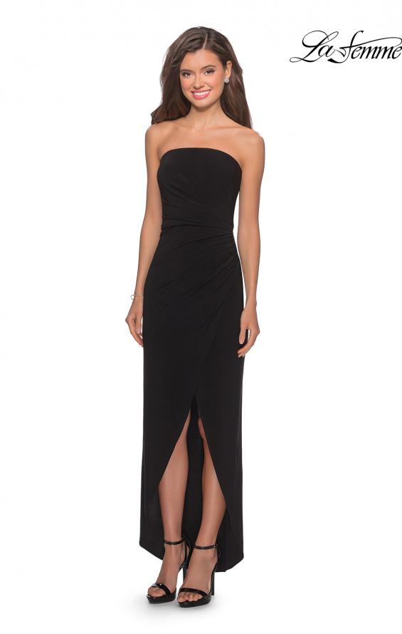Picture of: Long Strapless Jersey Dress with Side Ruching in Black, Style: 28204, Detail Picture 3