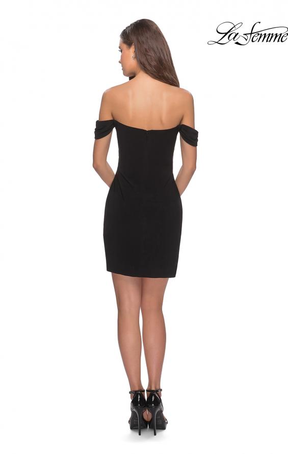Picture of: Short Dress with Scalloped Off The Shoulder Sleeves in Black, Style: 28193, Detail Picture 4