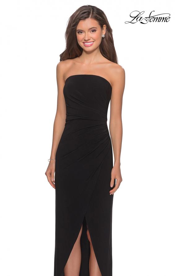 Picture of: Long Strapless Jersey Dress with Side Ruching in Black, Style: 28204, Detail Picture 7