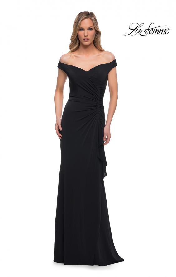Picture of: Off the Shoulder Ruched Jersey Gown in Black, Main Picture