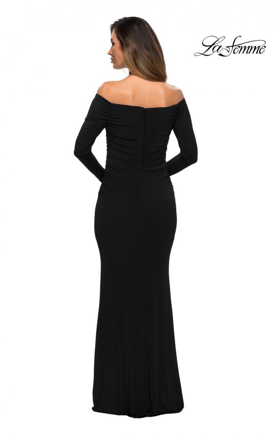 Picture of: Long Sleeve Off The Shoulder Jersey Evening Gown in Black, Style: 28054, Back Picture
