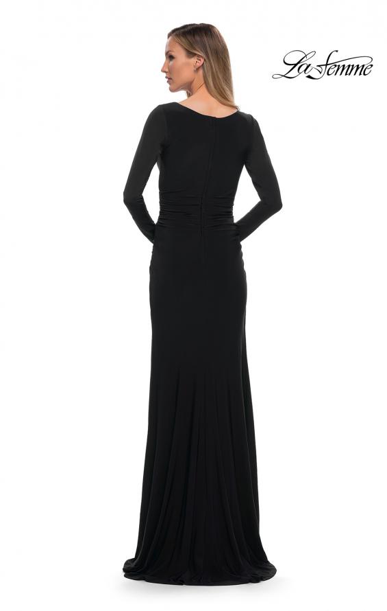 Picture of: Long Sleeve Jersey Evening Dress with Ruching in Black, Back Picture