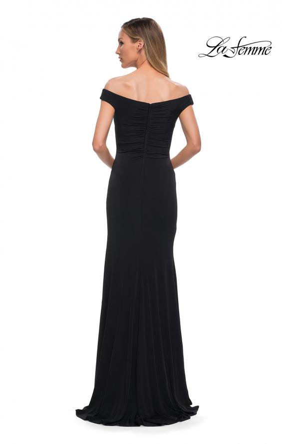 Picture of: Off the Shoulder Ruched Jersey Gown in Black, Back Picture