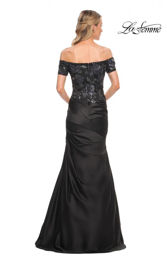 Picture of: Satin Mermaid Gown with Sequin Beaded Top in Black, Style: 30404, Back Picture