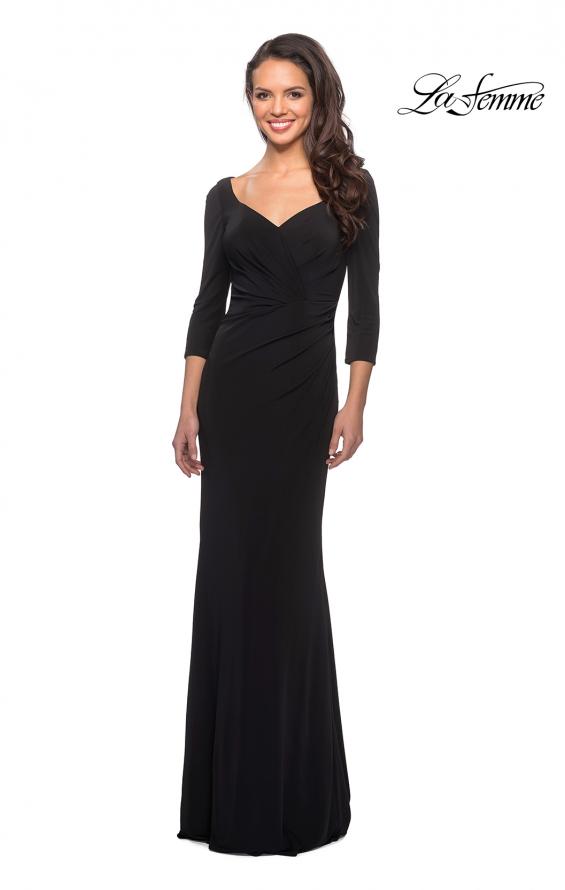 Picture of: 3/4 Sleeve Long Jersey Dress with Sweetheart Neckline in Black, Style: 26955, Detail Picture 1