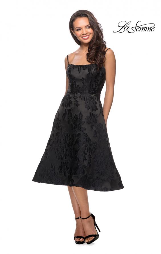 Picture of: Tea Length Lace Dress with Spaghetti Straps in Black, Style: 27748, Detail Picture 1