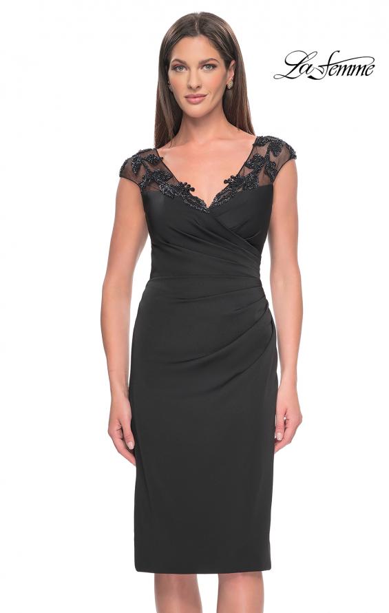 Picture of: Short Satin Evening Dress with Beaded Details in Black, Style: 31839, Detail Picture 1