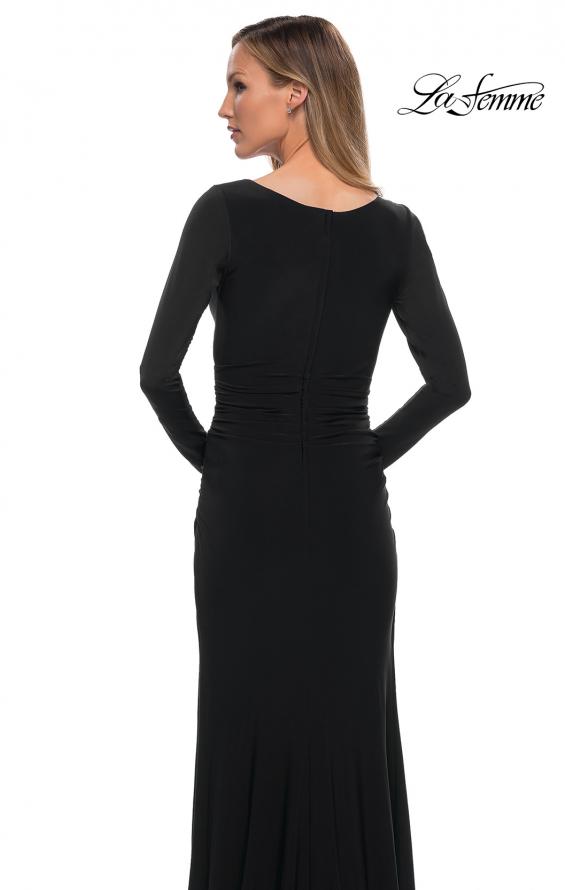 Picture of: Long Sleeve Jersey Evening Dress with Ruching in Black, Detail Picture 4