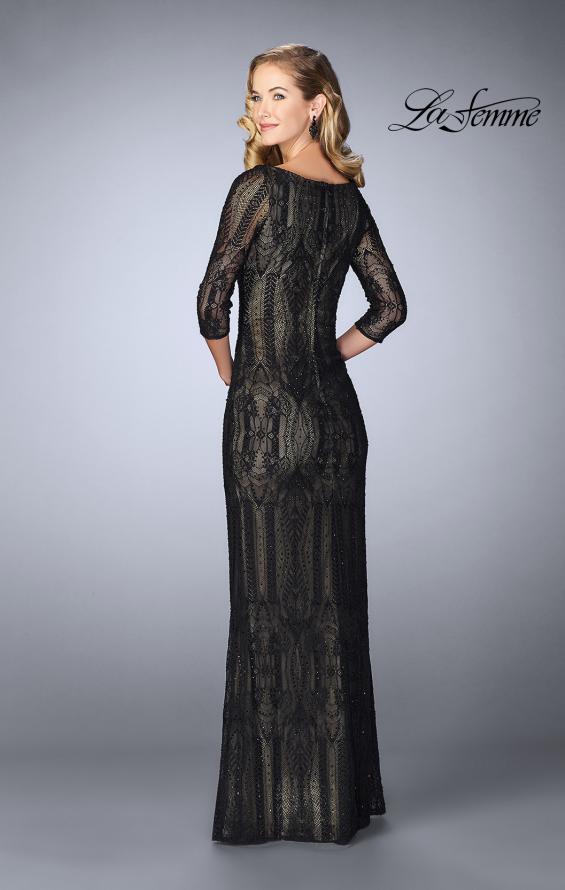 Picture of: Long Lace Gown With Intricate Pattern in Black, Style: 24855, Back Picture