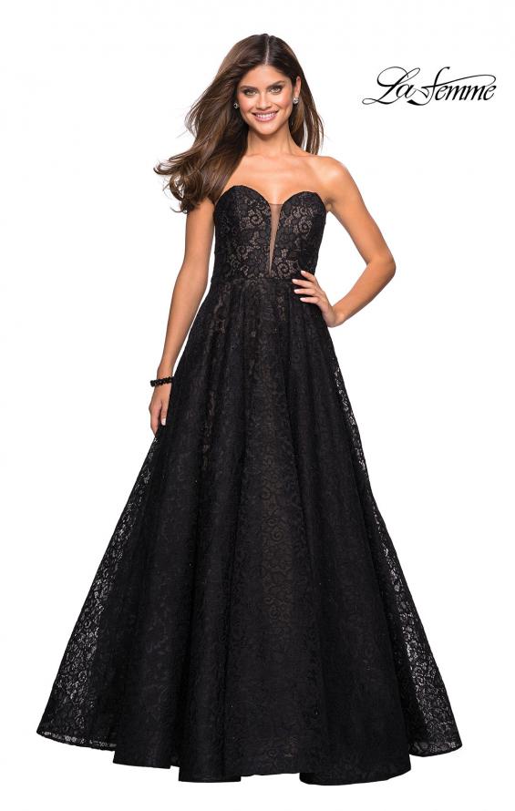 Picture of: A Line Lace Strapless Ball Gown in Black Nude, Style: 27284, Detail Picture 4