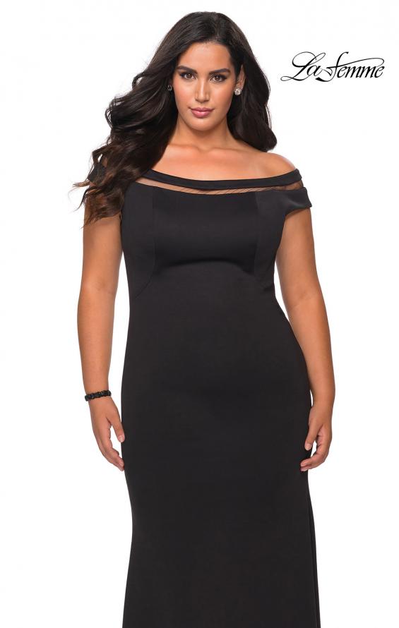 Picture of: Off The Shoulder Plus Size Gown with Sheer Neckline Detail in Black, Style: 29049, Main Picture