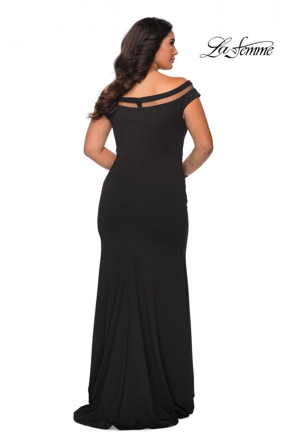 Picture of: Off The Shoulder Plus Size Gown with Sheer Neckline Detail in Black, Style: 29049, Back Picture