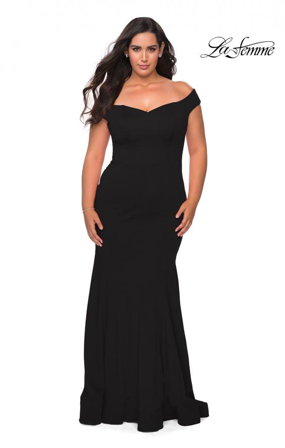 Picture of: Off the Shoulder Plus Size Jersey Prom Dress in Black, Style: 28963, Detail Picture 1