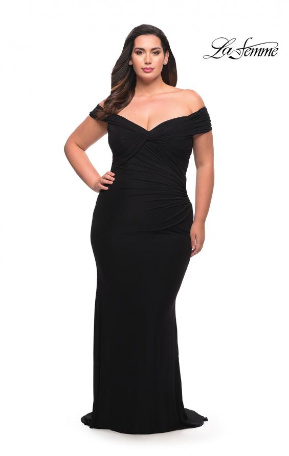 Picture of: Long Net Jersey Plus Dress with Bodice Design in Black, Style: 29635, Detail Picture 3