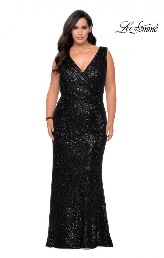 Picture of: Long Sequin Plus Size Prom Gown with V-Neck in Black, Style: 28770, Detail Picture 4