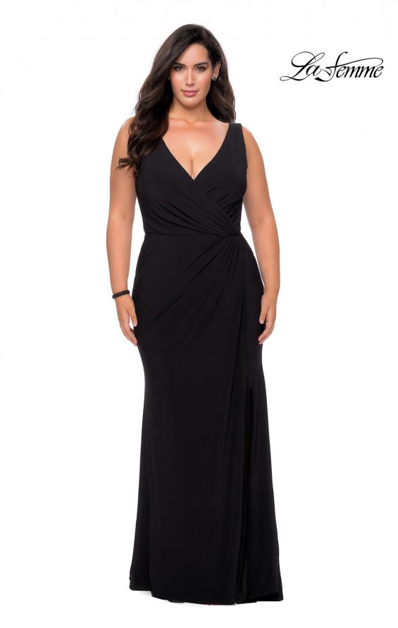 Picture of: Jersey Plus Size Prom Dress with V-Neckline and Slit in Black, Style: 28882, Detail Picture 7