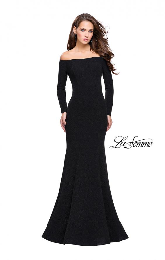 Picture of: Long Sleeve Off the Shoulder Prom Dress with Open Back in Black, Style: 25412, Main Picture