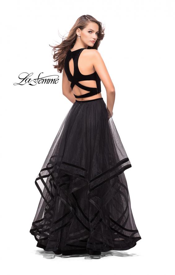 Picture of: Two Piece Tulle Gown with Velvet High Neck Top in Black, Style: 25817, Main Picture