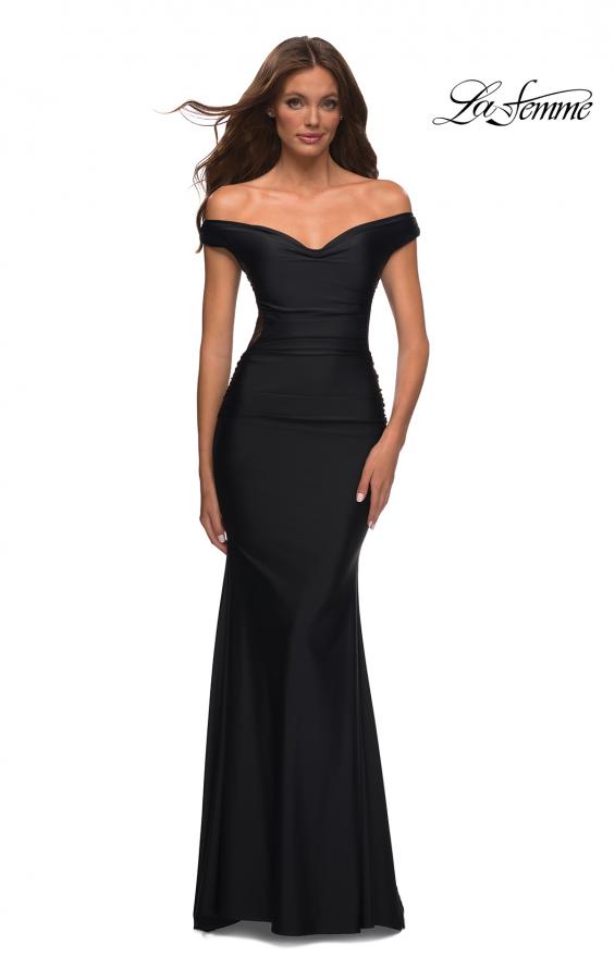 Picture of: Luxe Off the Shoulder Gown with Mesh Side and Back Panels in Black, Main Picture