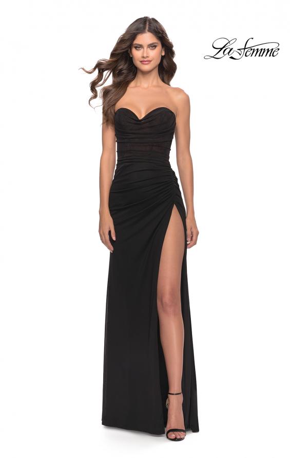 Picture of: Stunning Long Gown with Sheer Waist and High Slit in Black, Style: 31058, Main Picture
